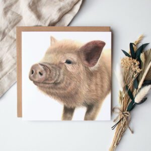 Nyfiken gris kort kvadratiskt färgpennekonst Angelica Diehn Art